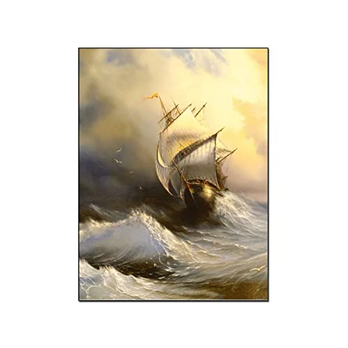ヴィンテージ 大判 風景画 絵画 油絵 油彩画 舟 帆船 額縁 額装 インテリア ヴィンテージ 大判 風景画 絵画 油絵 油彩画 舟 帆船 額縁 額装